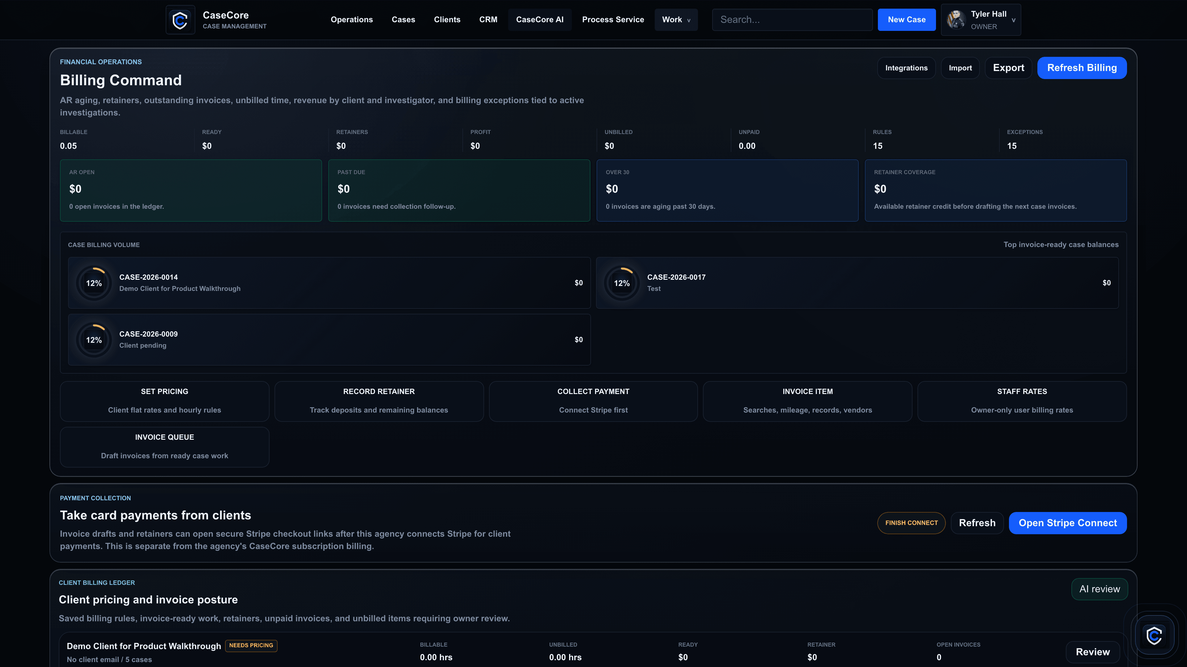 CaseCore billing command workspace