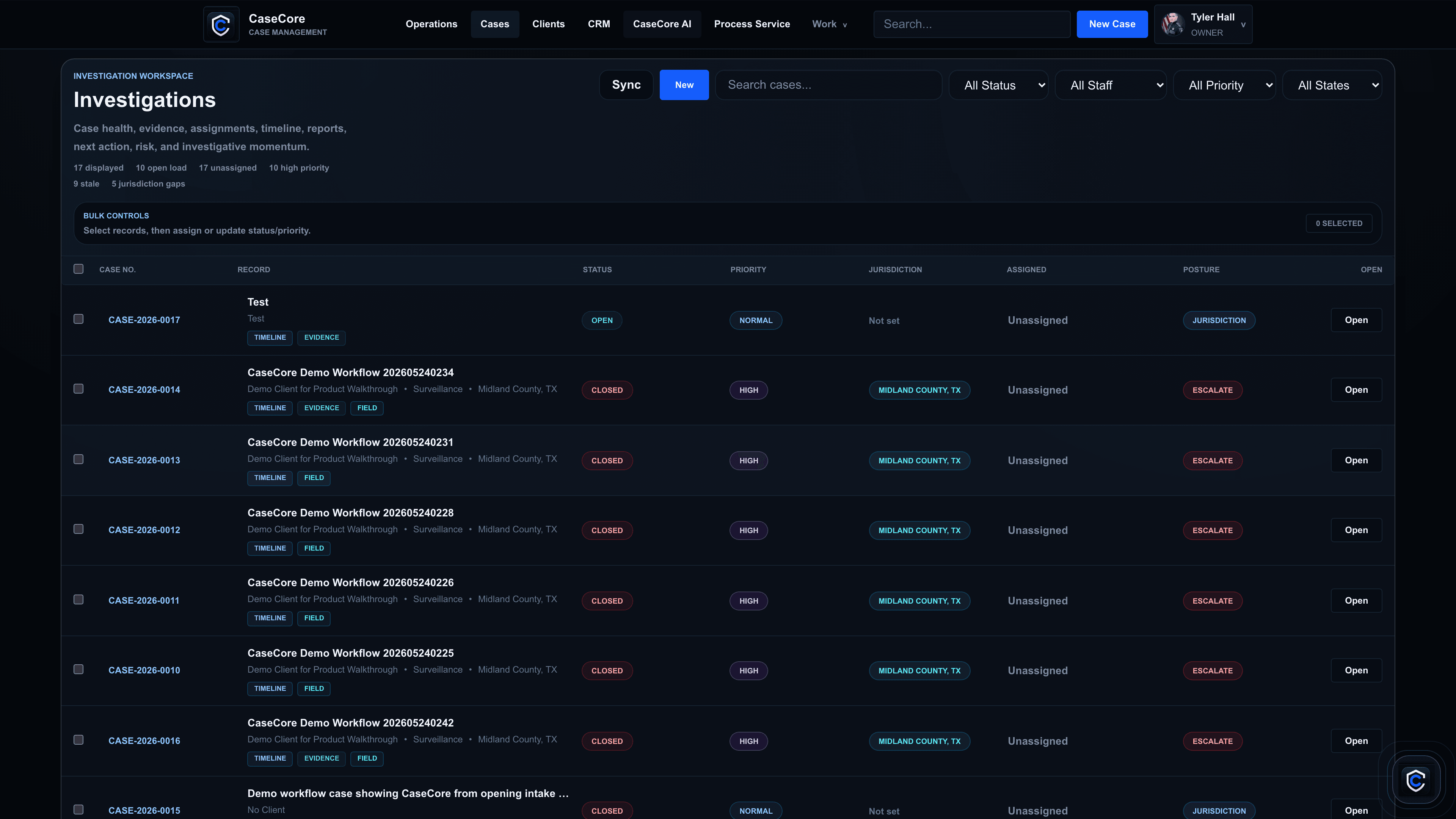 CaseCore investigations registry