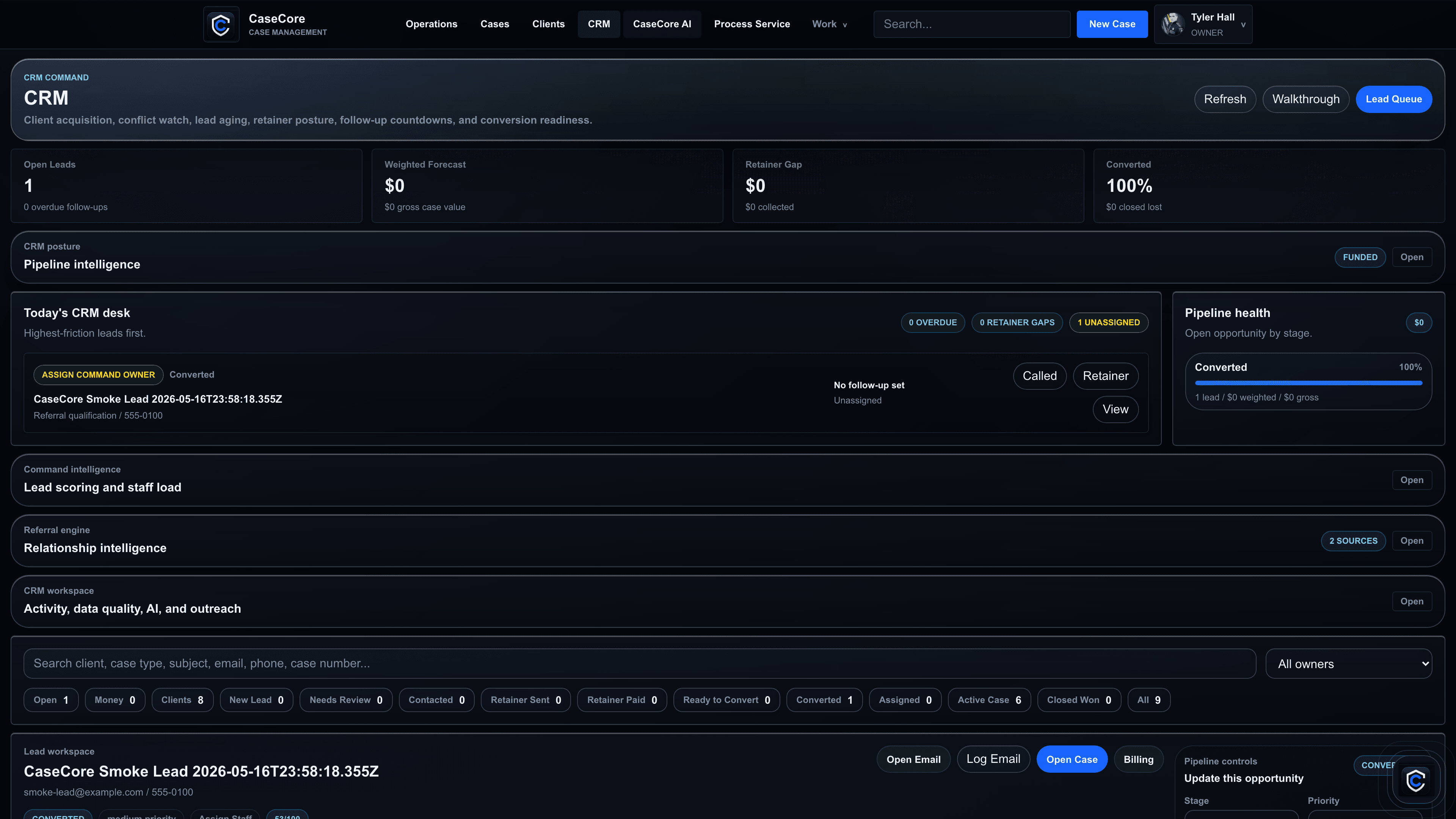 CaseCore CRM workspace
