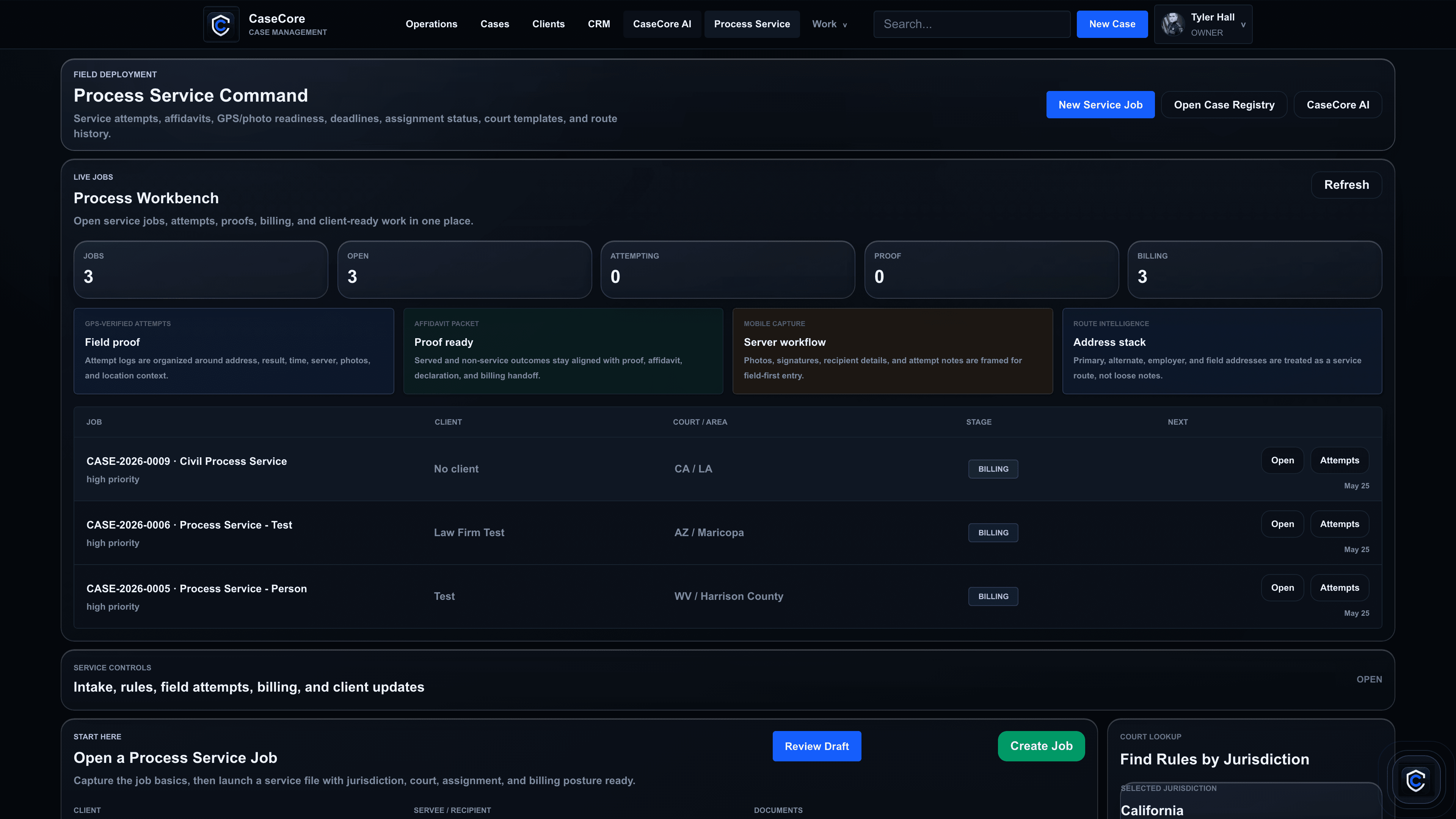 CaseCore process service command workspace