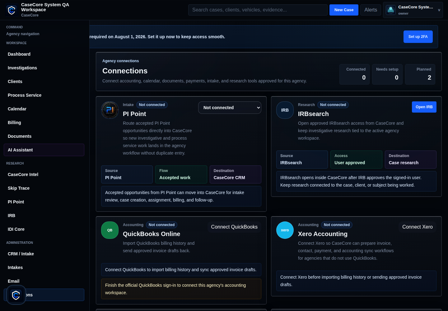 CaseCore integrations workspace